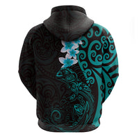 New Zealand Tuatara Plumeria Hoodie Maori Teal Koru Tribal Tattoo LT01 - Polynesian Pride