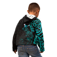 New Zealand Tuatara Plumeria Kid Hoodie Maori Teal Koru Tribal Tattoo LT01 - Polynesian Pride