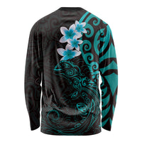 New Zealand Tuatara Plumeria Long Sleeve Shirt Maori Teal Koru Tribal Tattoo LT01 - Polynesian Pride