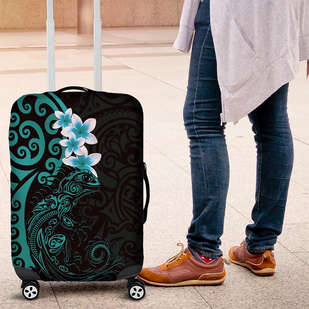 New Zealand Tuatara Plumeria Luggage Cover Maori Teal Koru Tribal Tattoo LT01 Teal - Polynesian Pride