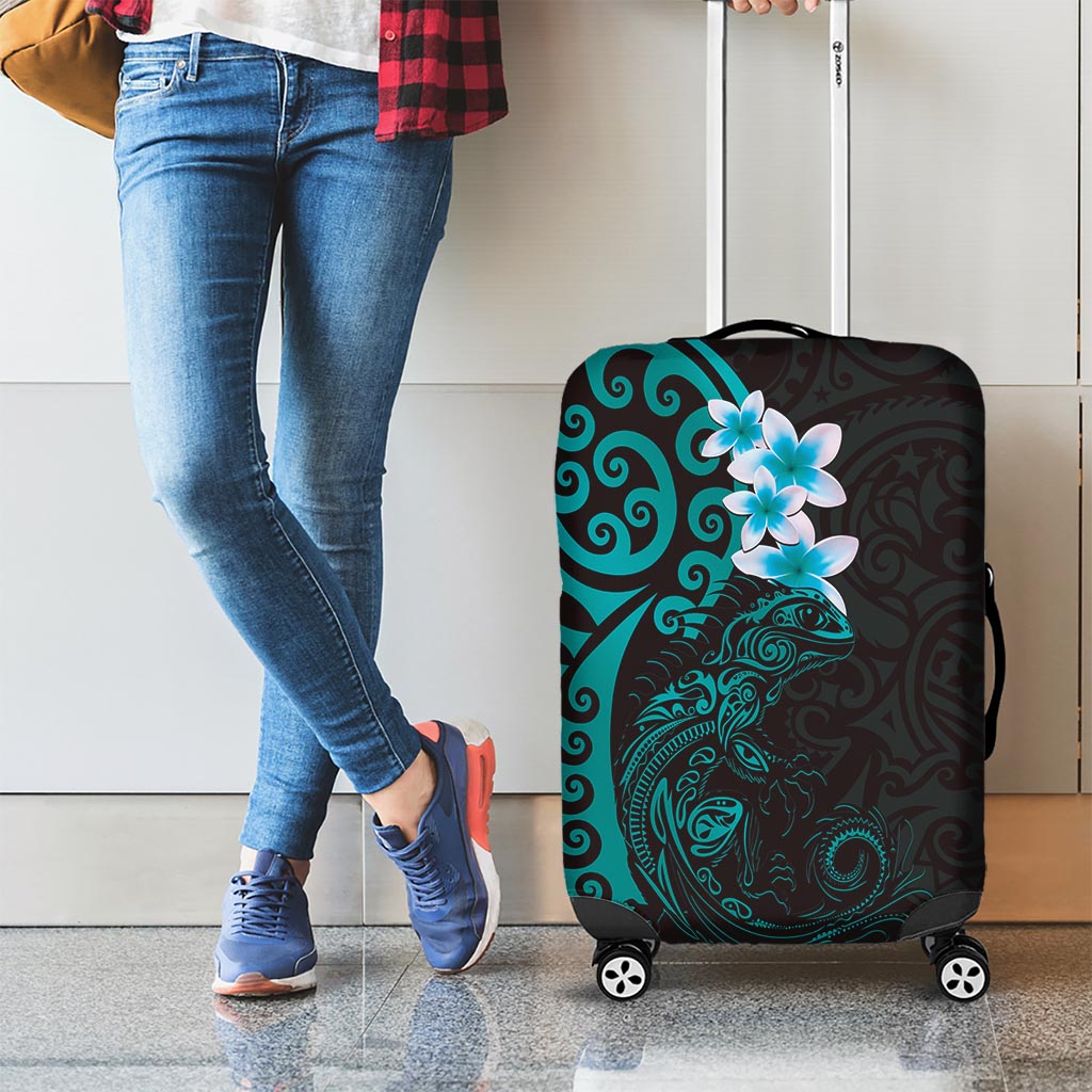 New Zealand Tuatara Plumeria Luggage Cover Maori Teal Koru Tribal Tattoo LT01 - Polynesian Pride