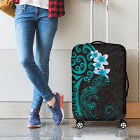 New Zealand Tuatara Plumeria Luggage Cover Maori Teal Koru Tribal Tattoo LT01 - Polynesian Pride