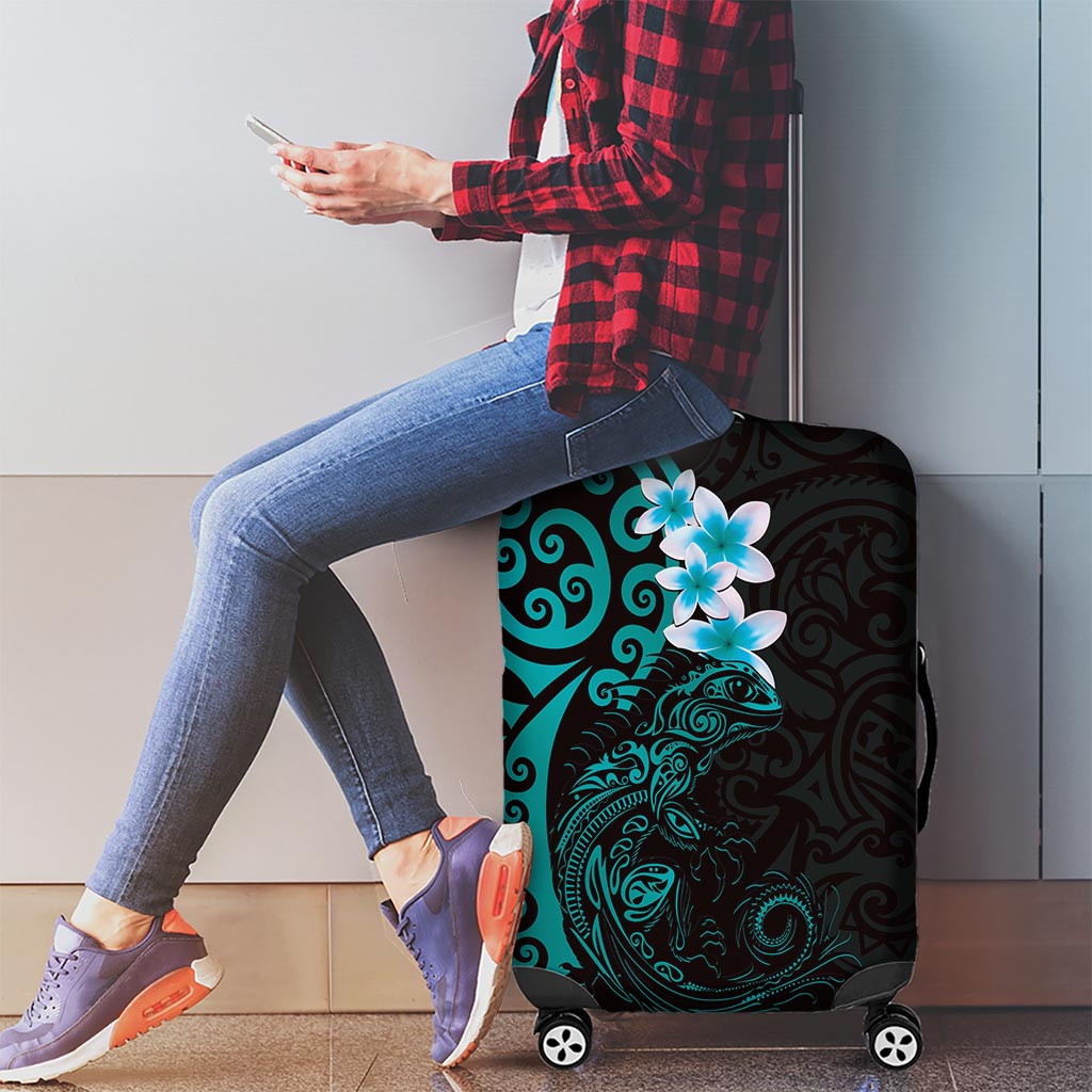 New Zealand Tuatara Plumeria Luggage Cover Maori Teal Koru Tribal Tattoo LT01 - Polynesian Pride