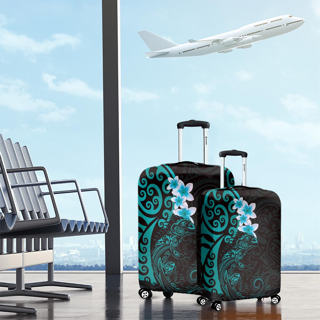 New Zealand Tuatara Plumeria Luggage Cover Maori Teal Koru Tribal Tattoo LT01 - Polynesian Pride