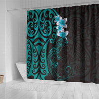 New Zealand Tuatara Plumeria Shower Curtain Maori Teal Koru Tribal Tattoo LT01 - Polynesian Pride