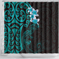 New Zealand Tuatara Plumeria Shower Curtain Maori Teal Koru Tribal Tattoo LT01 - Polynesian Pride