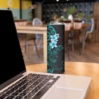 New Zealand Tuatara Plumeria Skinny Tumbler Maori Teal Koru Tribal Tattoo LT01 - Polynesian Pride