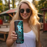 New Zealand Tuatara Plumeria Skinny Tumbler Maori Teal Koru Tribal Tattoo LT01 - Polynesian Pride