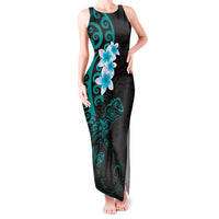 New Zealand Tuatara Plumeria Tank Maxi Dress Maori Teal Koru Tribal Tattoo LT01 Women Teal - Polynesian Pride