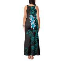 New Zealand Tuatara Plumeria Tank Maxi Dress Maori Teal Koru Tribal Tattoo LT01 - Polynesian Pride
