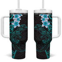 New Zealand Tuatara Plumeria Tumbler With Handle Maori Teal Koru Tribal Tattoo LT01 One Size: 40 oz Teal - Polynesian Pride