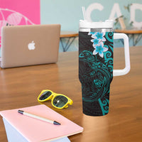 New Zealand Tuatara Plumeria Tumbler With Handle Maori Teal Koru Tribal Tattoo LT01 - Polynesian Pride