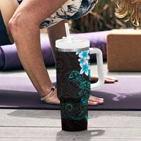 New Zealand Tuatara Plumeria Tumbler With Handle Maori Teal Koru Tribal Tattoo LT01 - Polynesian Pride