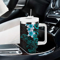 New Zealand Tuatara Plumeria Tumbler With Handle Maori Teal Koru Tribal Tattoo LT01 - Polynesian Pride
