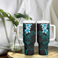New Zealand Tuatara Plumeria Tumbler With Handle Maori Teal Koru Tribal Tattoo LT01 - Polynesian Pride