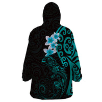 New Zealand Tuatara Plumeria Wearable Blanket Hoodie Maori Teal Koru Tribal Tattoo LT01 - Polynesian Pride