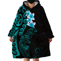 New Zealand Tuatara Plumeria Wearable Blanket Hoodie Maori Teal Koru Tribal Tattoo LT01 - Polynesian Pride