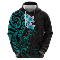 New Zealand Tuatara Plumeria Zip Hoodie Maori Teal Koru Tribal Tattoo LT01 - Polynesian Pride