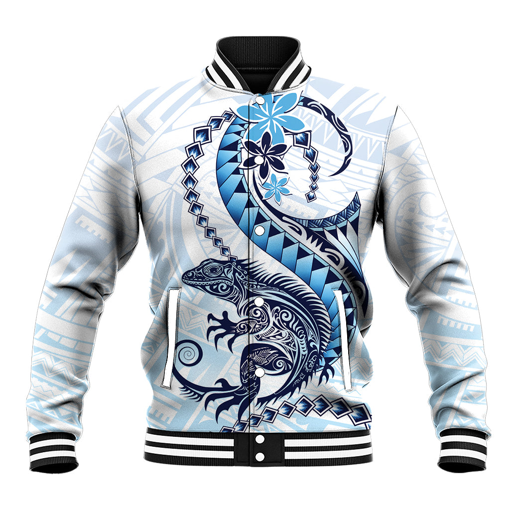 Blue Maori Tuatara Baseball Jacket Luxury Pastel Pattern LT01 Unisex Blue - Polynesian Pride