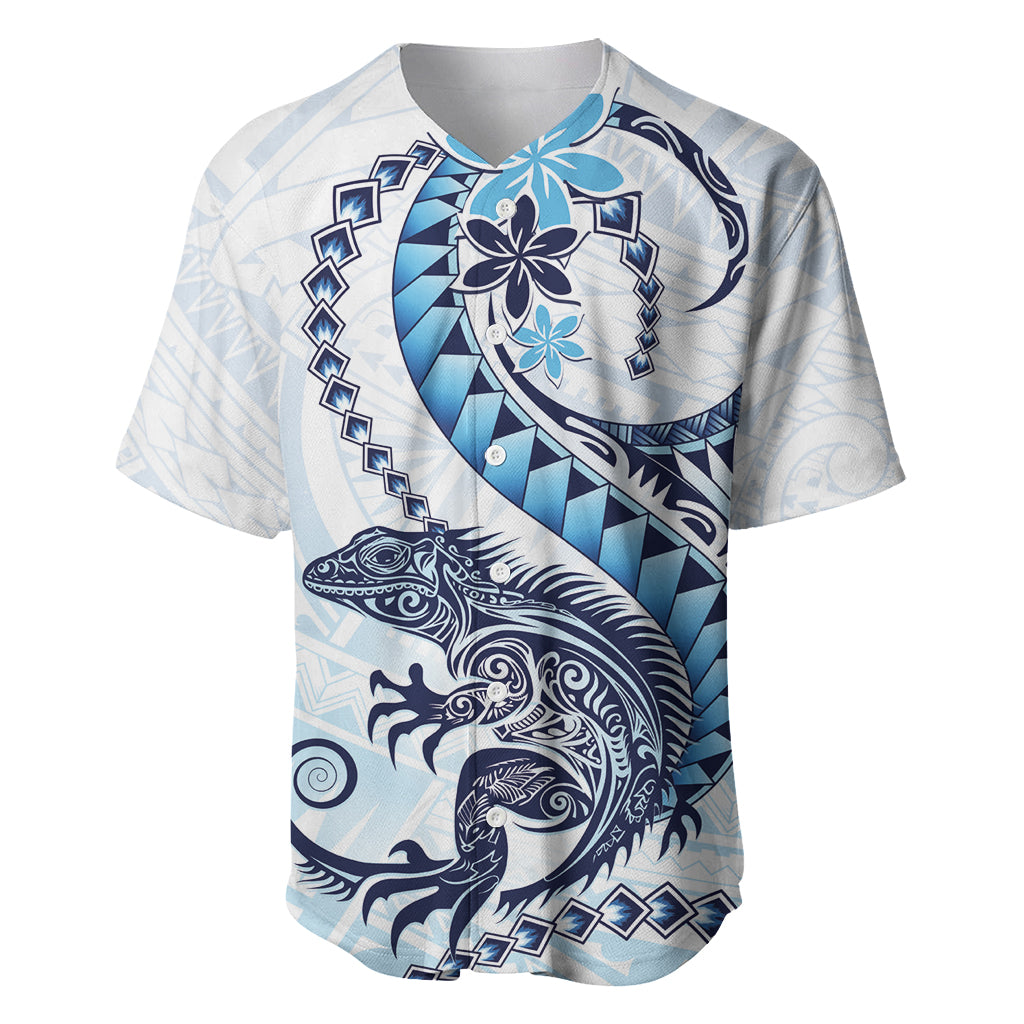 Blue Maori Tuatara Baseball Jersey Luxury Pastel Pattern LT01 Blue - Polynesian Pride