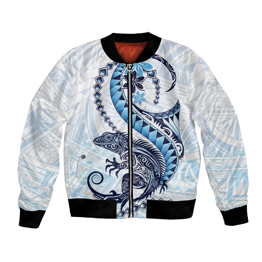 Blue Maori Tuatara Bomber Jacket Luxury Pastel Pattern LT01 Unisex Blue - Polynesian Pride