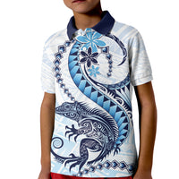 Blue Maori Tuatara Kid Polo Shirt Luxury Pastel Pattern
