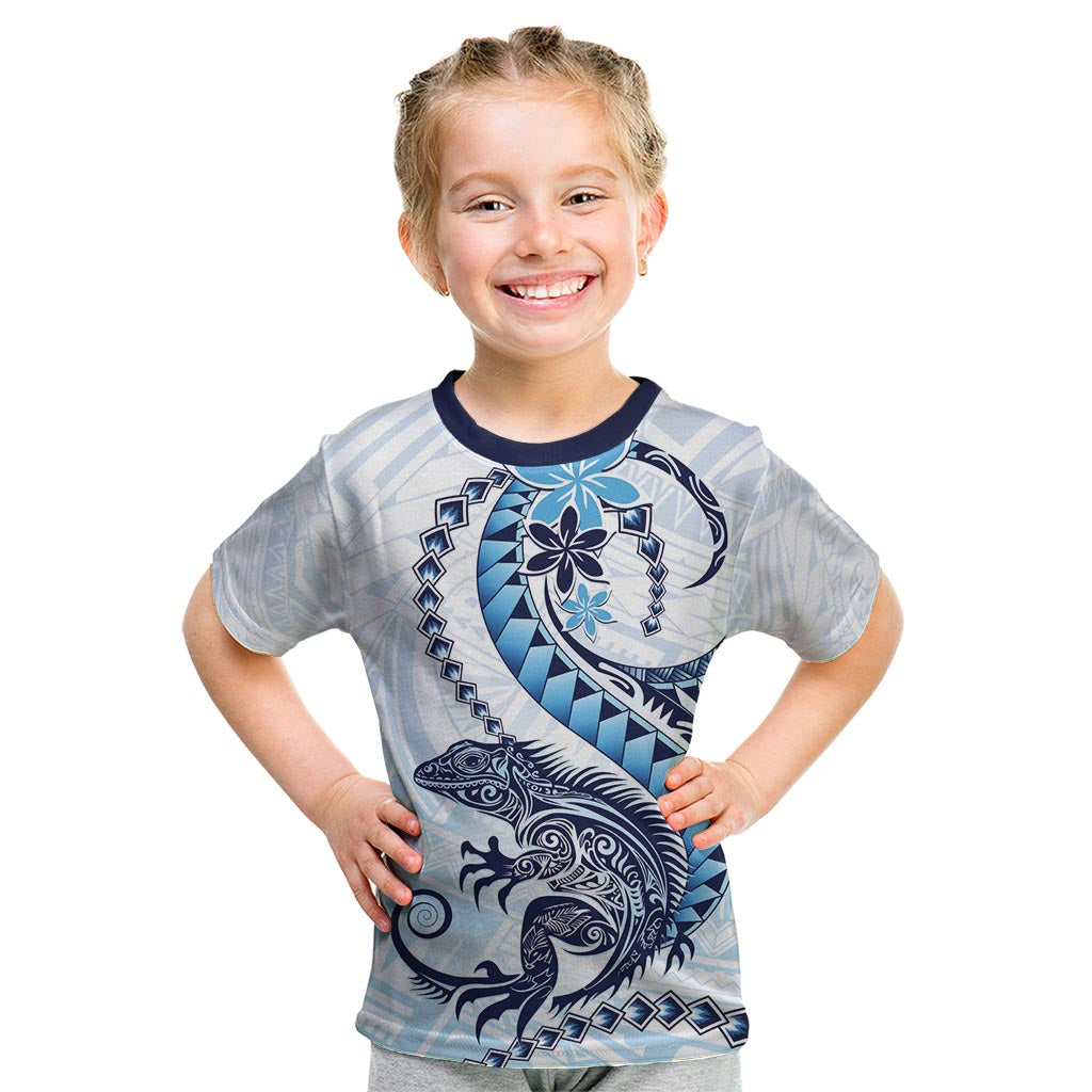 Blue Maori Tuatara Kid T Shirt Luxury Pastel Pattern