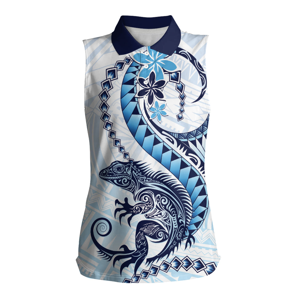 Blue Maori Tuatara Women Sleeveless Polo Shirt Luxury Pastel Pattern