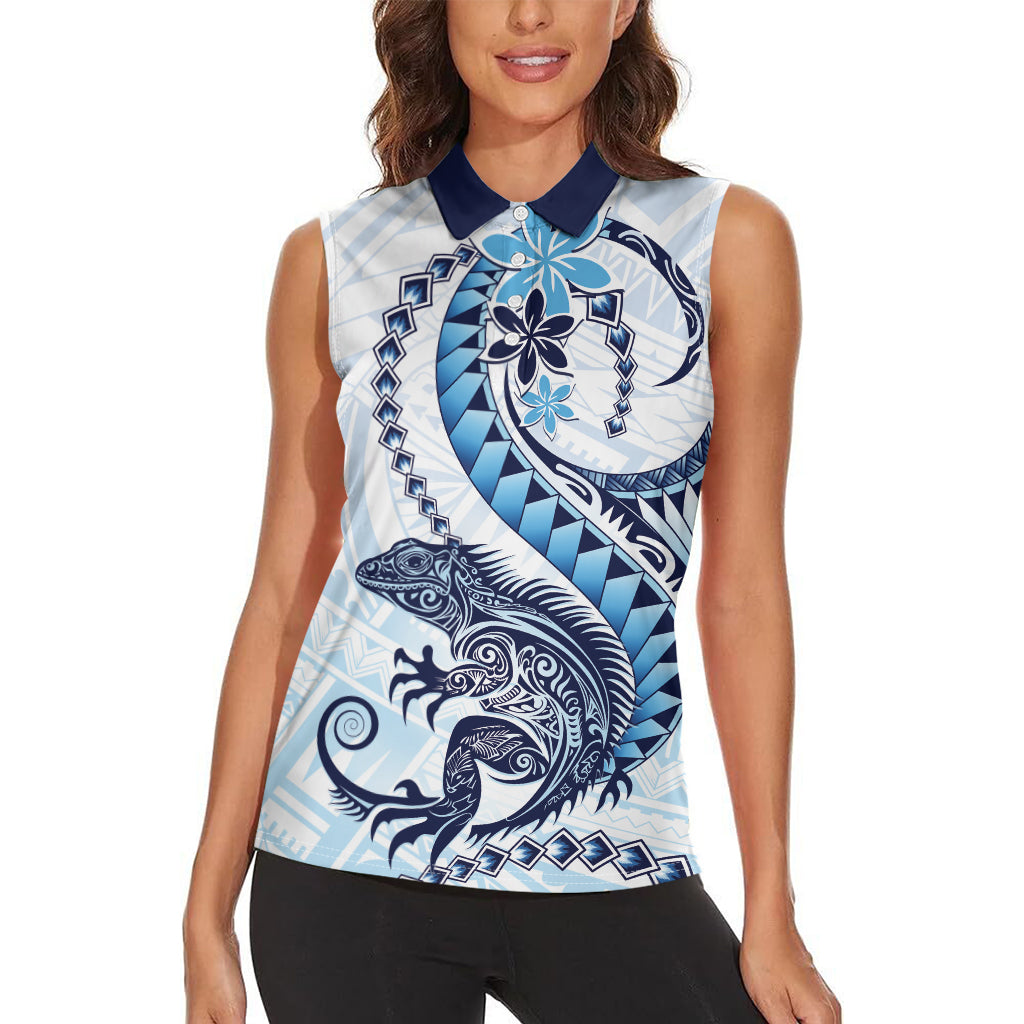 Blue Maori Tuatara Women Sleeveless Polo Shirt Luxury Pastel Pattern