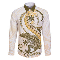 Gold Maori Tuatara Family Matching Off Shoulder Short Dress and Hawaiian Shirt Luxury Pastel Pattern