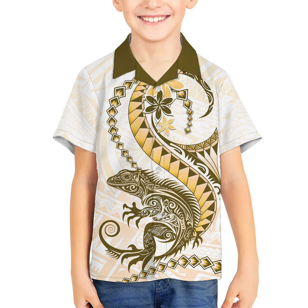 Gold Maori Tuatara Family Matching Summer Maxi Dress and Hawaiian Shirt Luxury Pastel Pattern LT01 Son's Shirt Gold - Polynesian Pride