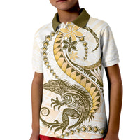 Gold Maori Tuatara Kid Polo Shirt Luxury Pastel Pattern