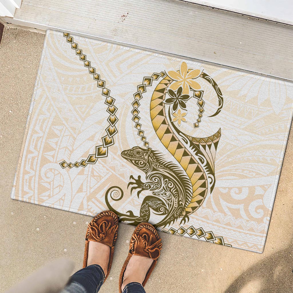 Gold Maori Tuatara Rubber Doormat Luxury Pastel Pattern