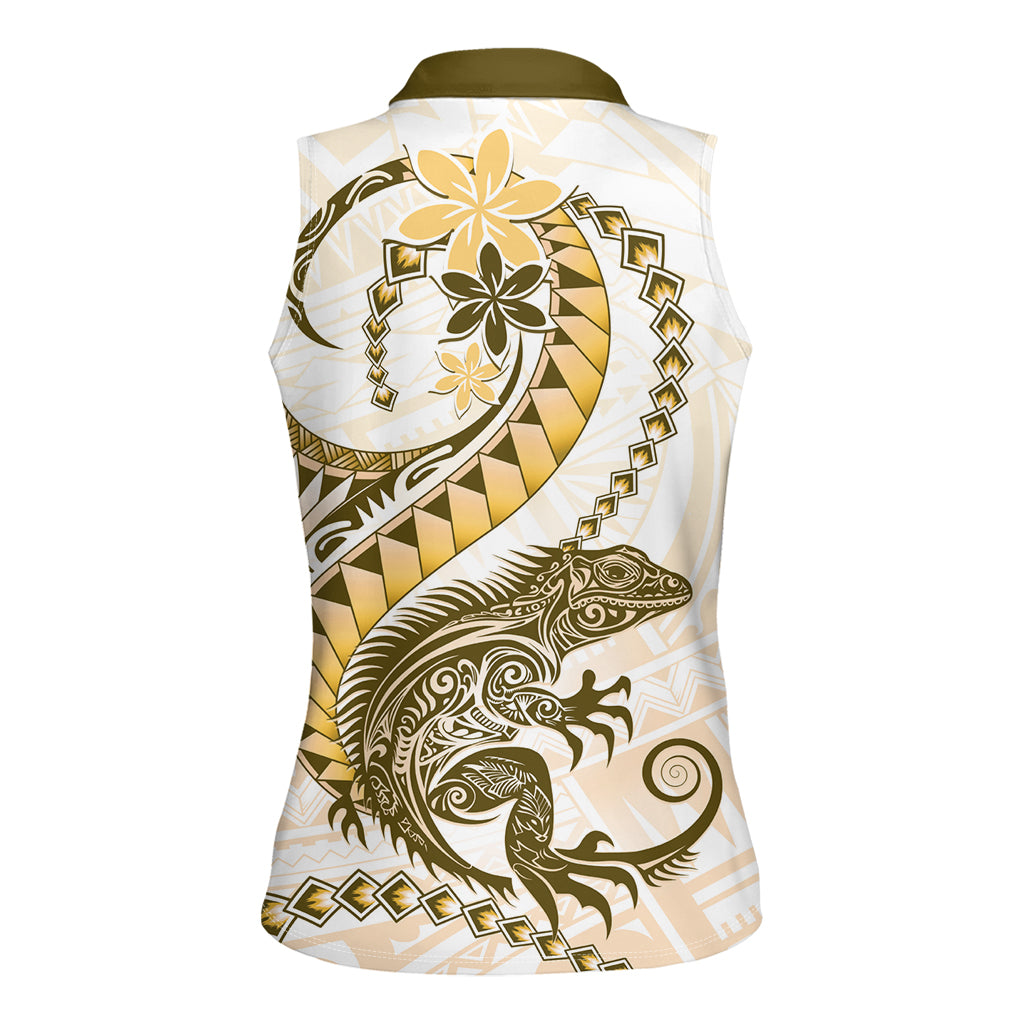 Gold Maori Tuatara Women Sleeveless Polo Shirt Luxury Pastel Pattern