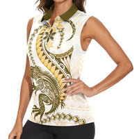 Gold Maori Tuatara Women Sleeveless Polo Shirt Luxury Pastel Pattern