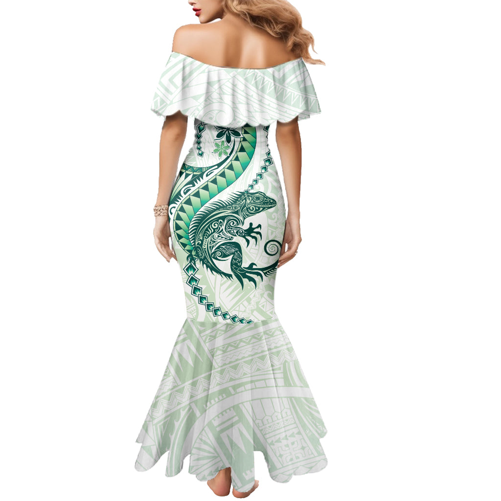 Green Maori Tuatara Family Matching Mermaid Dress and Hawaiian Shirt Luxury Pastel Pattern LT01 - Polynesian Pride