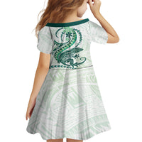 Green Maori Tuatara Kid Short Sleeve Dress Luxury Pastel Pattern