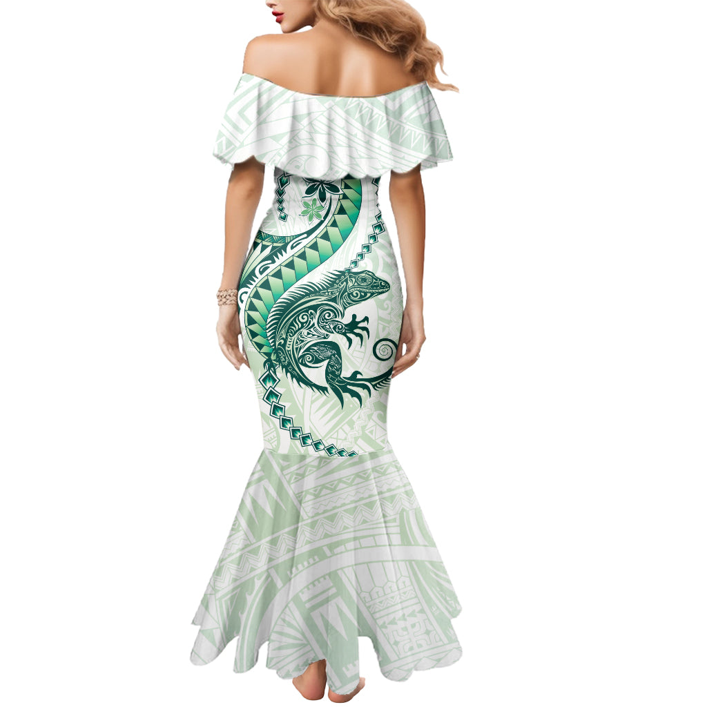 Green Maori Tuatara Mermaid Dress Luxury Pastel Pattern