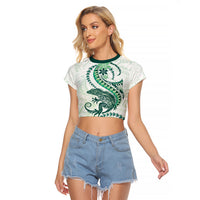 Green Maori Tuatara Raglan Cropped T Shirt Luxury Pastel Pattern