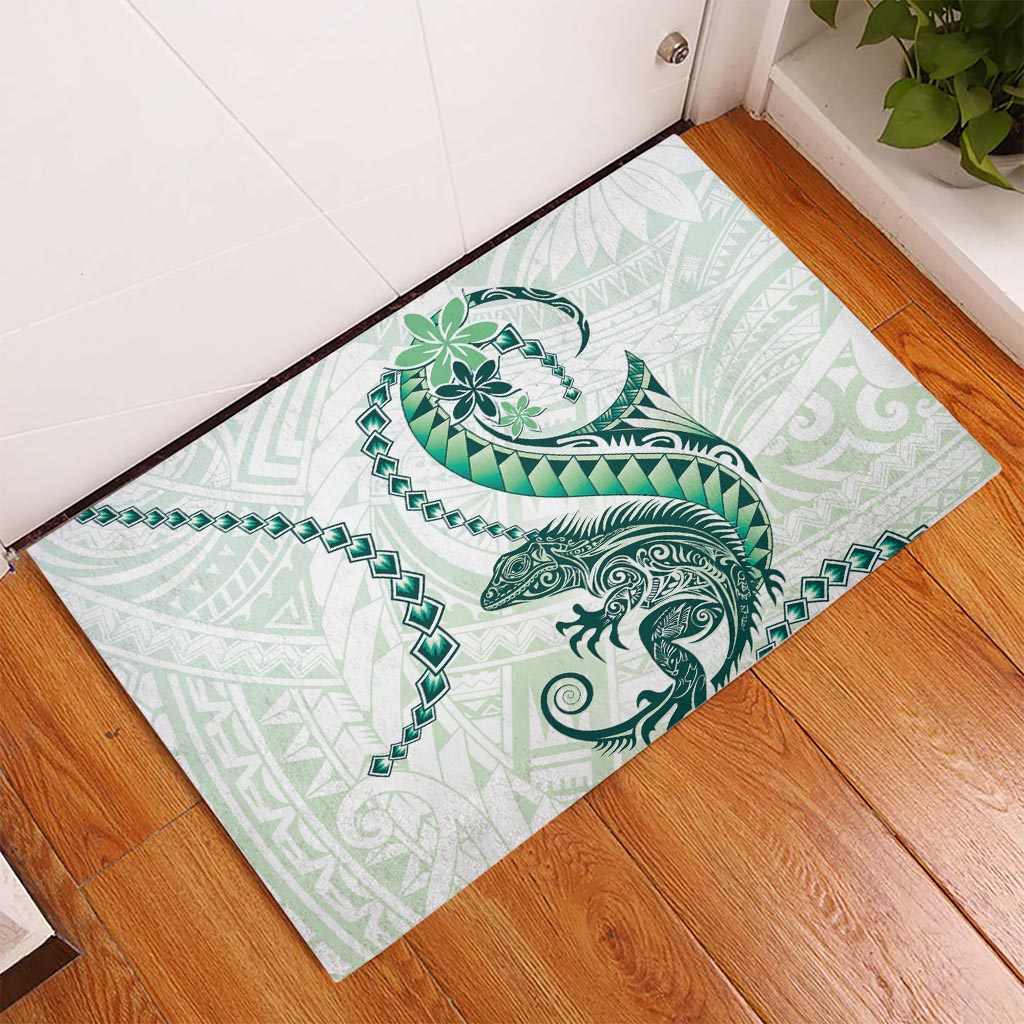 Green Maori Tuatara Rubber Doormat Luxury Pastel Pattern