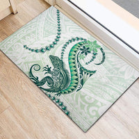 Green Maori Tuatara Rubber Doormat Luxury Pastel Pattern