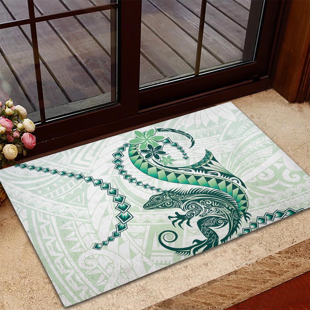 Green Maori Tuatara Rubber Doormat Luxury Pastel Pattern