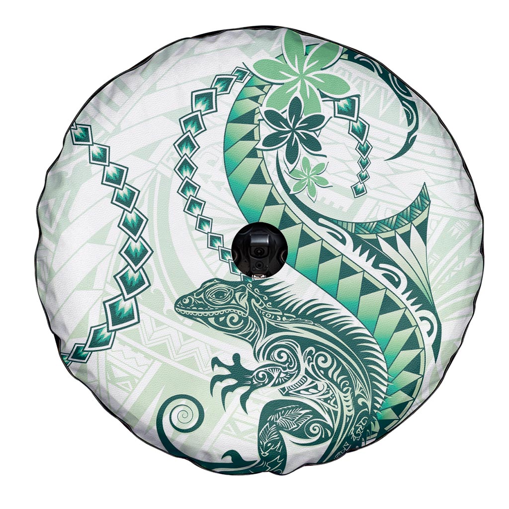 Green Maori Tuatara Spare Tire Cover Luxury Pastel Pattern