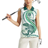 Green Maori Tuatara Women Sleeveless Polo Shirt Luxury Pastel Pattern