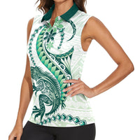 Green Maori Tuatara Women Sleeveless Polo Shirt Luxury Pastel Pattern