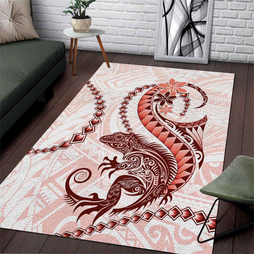 Red Maori Tuatara Area Rug Luxury Pastel Pattern LT01 Red - Polynesian Pride