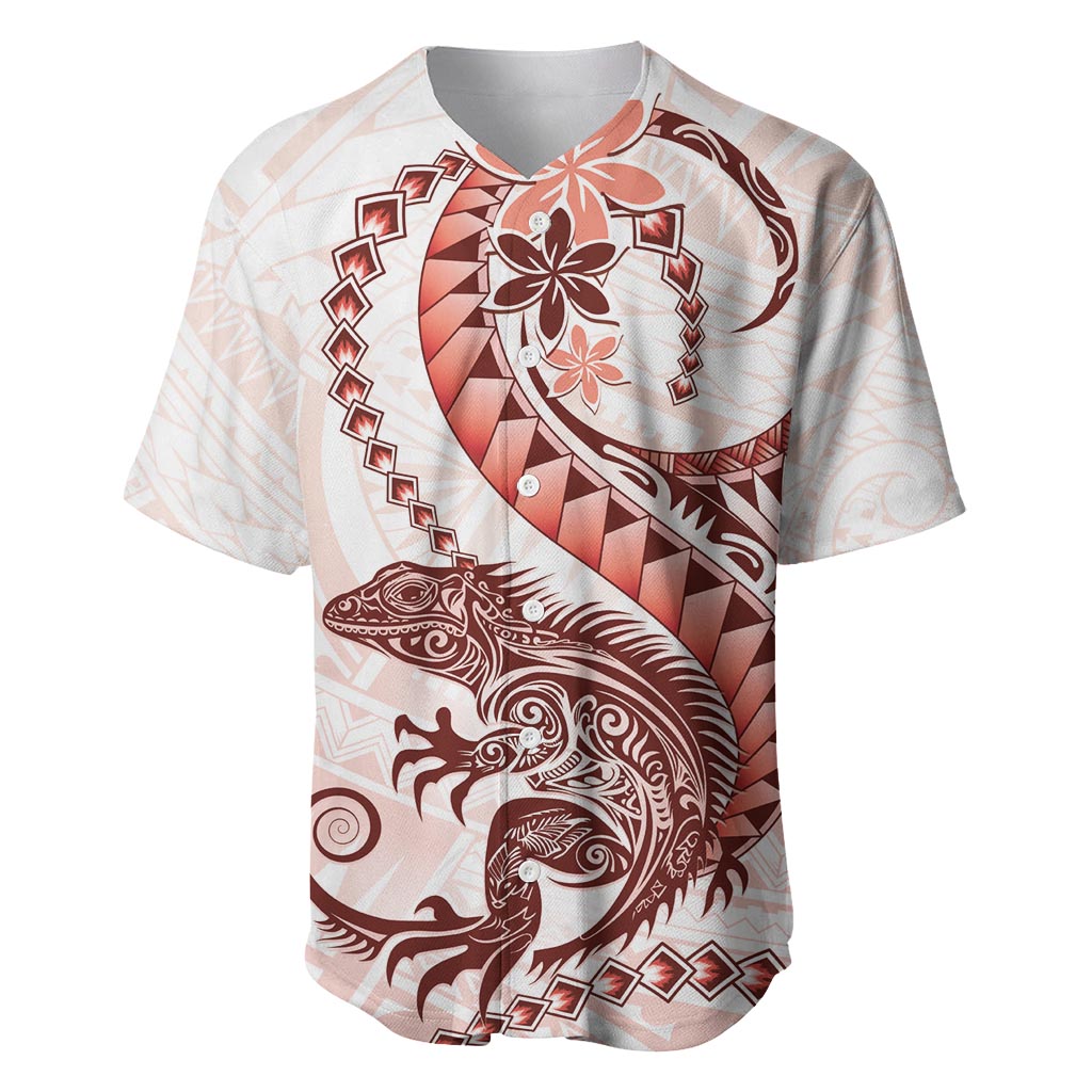 Red Maori Tuatara Baseball Jersey Luxury Pastel Pattern LT01 Red - Polynesian Pride