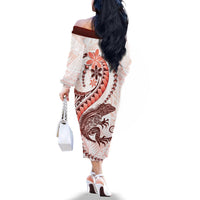 Red Maori Tuatara Family Matching Off The Shoulder Long Sleeve Dress and Hawaiian Shirt Luxury Pastel Pattern