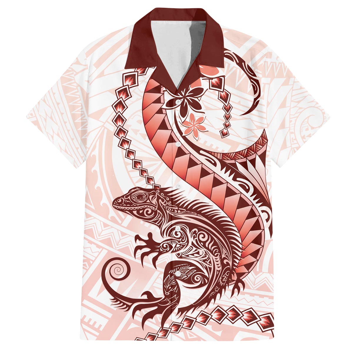 Red Maori Tuatara Family Matching Puletasi and Hawaiian Shirt Luxury Pastel Pattern LT01 Dad's Shirt - Short Sleeve Red - Polynesian Pride