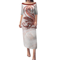 Red Maori Tuatara Family Matching Puletasi and Hawaiian Shirt Luxury Pastel Pattern LT01 Mom's Dress Red - Polynesian Pride